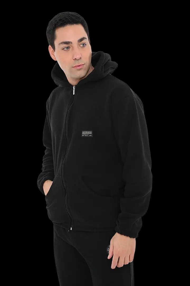 Ζακέτα fleece με κουκούλα #1375 - Μαύρο