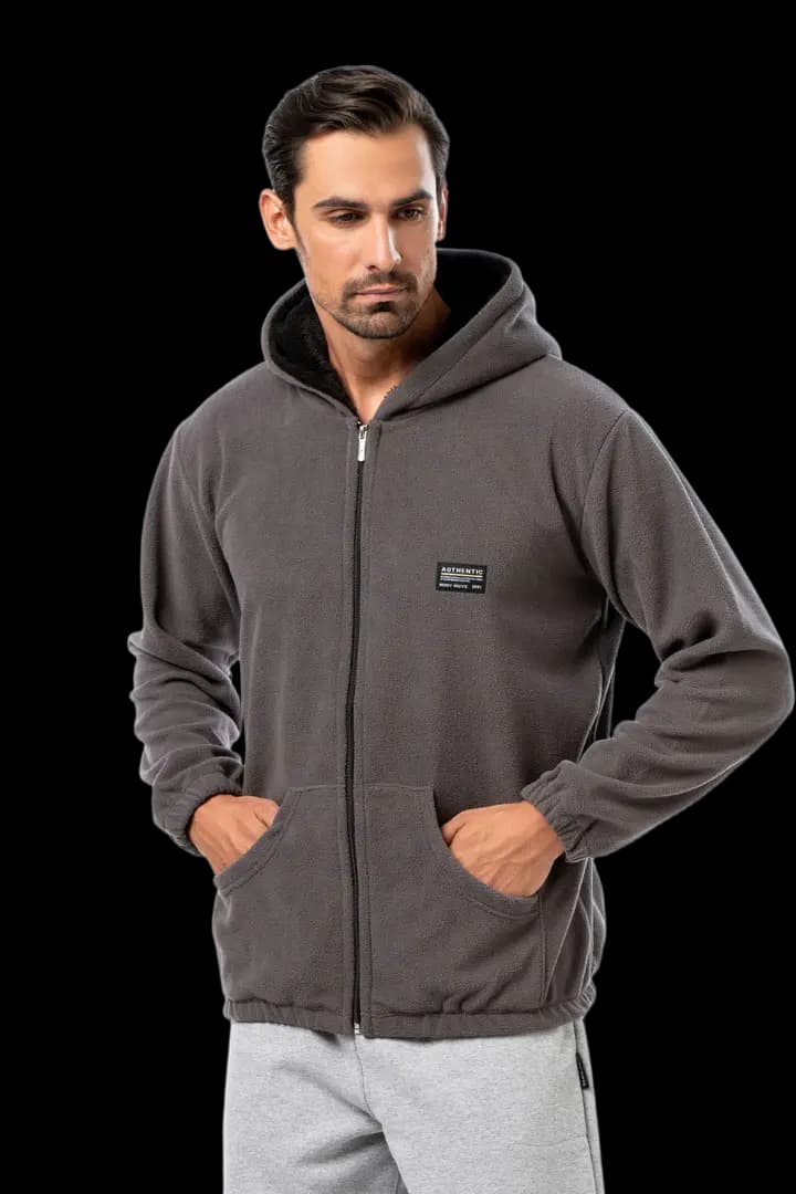 Ζακέτα fleece με κουκούλα #1375 - Ποντικί
