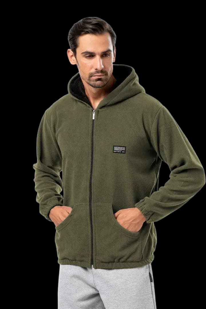 Ζακέτα fleece με κουκούλα #1375 - Χακί