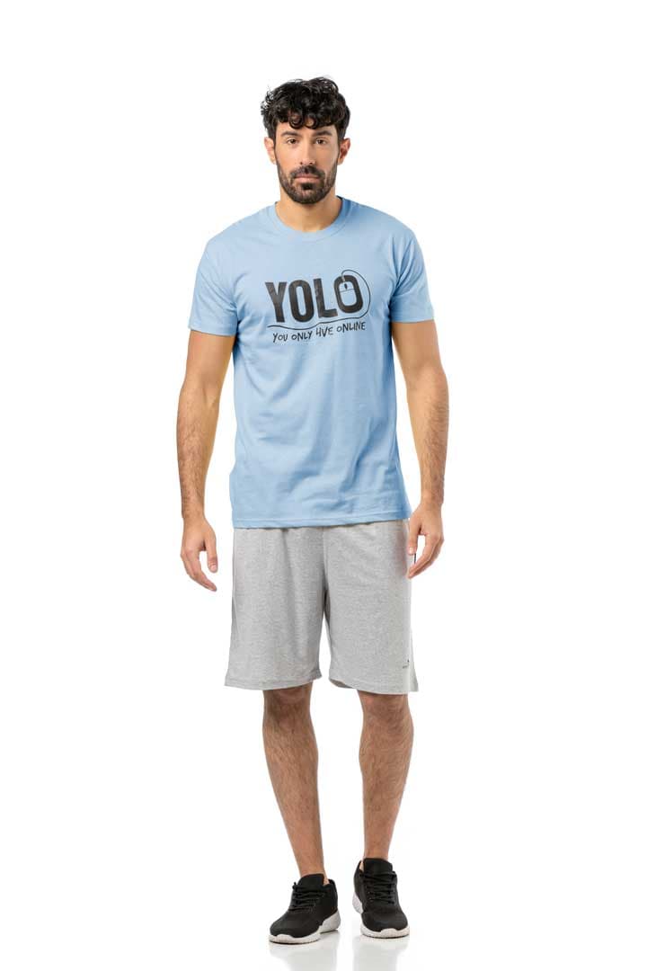 Μπλούζα μακό λαιμόκοψη και στάμπα #1336 YOLO - Σιέλ -  2