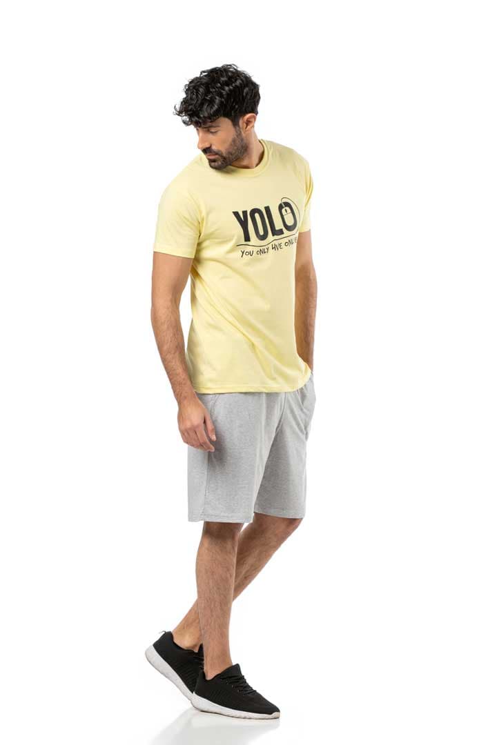 Μπλούζα μακό λαιμόκοψη και στάμπα #1336 YOLO - Λεμονί -  2