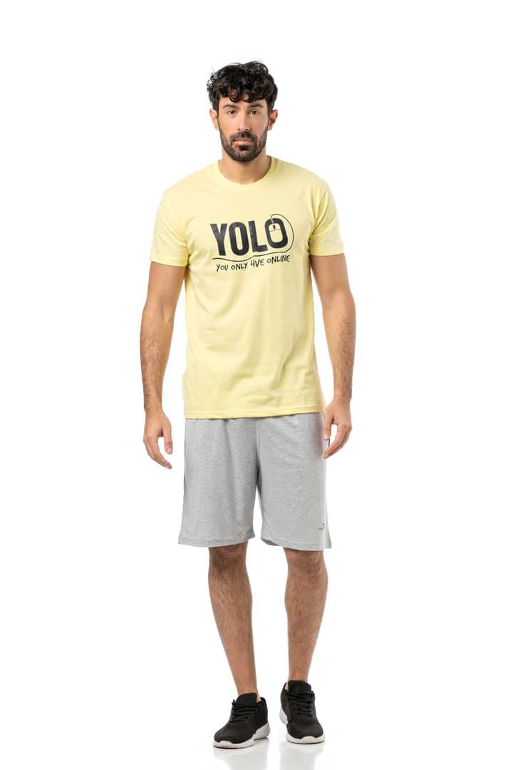 Μπλούζα μακό λαιμόκοψη και στάμπα #1336 YOLO - Λεμονί -  5