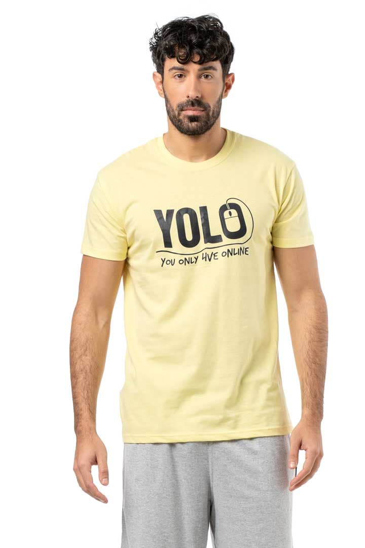 Μπλούζα μακό λαιμόκοψη και στάμπα #1336 YOLO - Λεμονί - Λεμονί