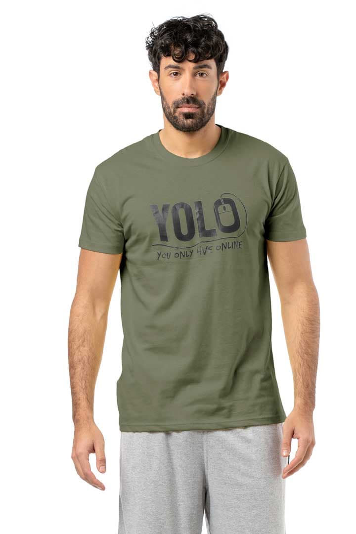 Μπλούζα μακό λαιμόκοψη και στάμπα #1336 YOLO - Χακί - Χακί