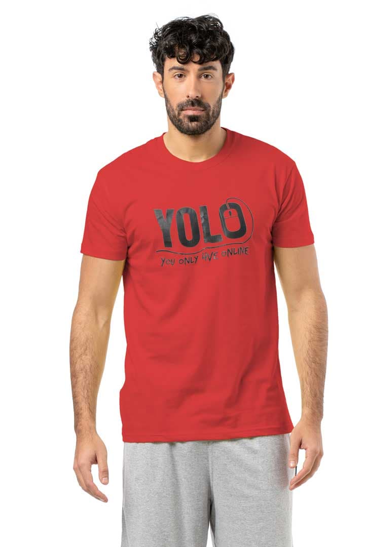 Μπλούζα μακό λαιμόκοψη και στάμπα #1336 YOLO - Κόκκινο - Κόκκινο