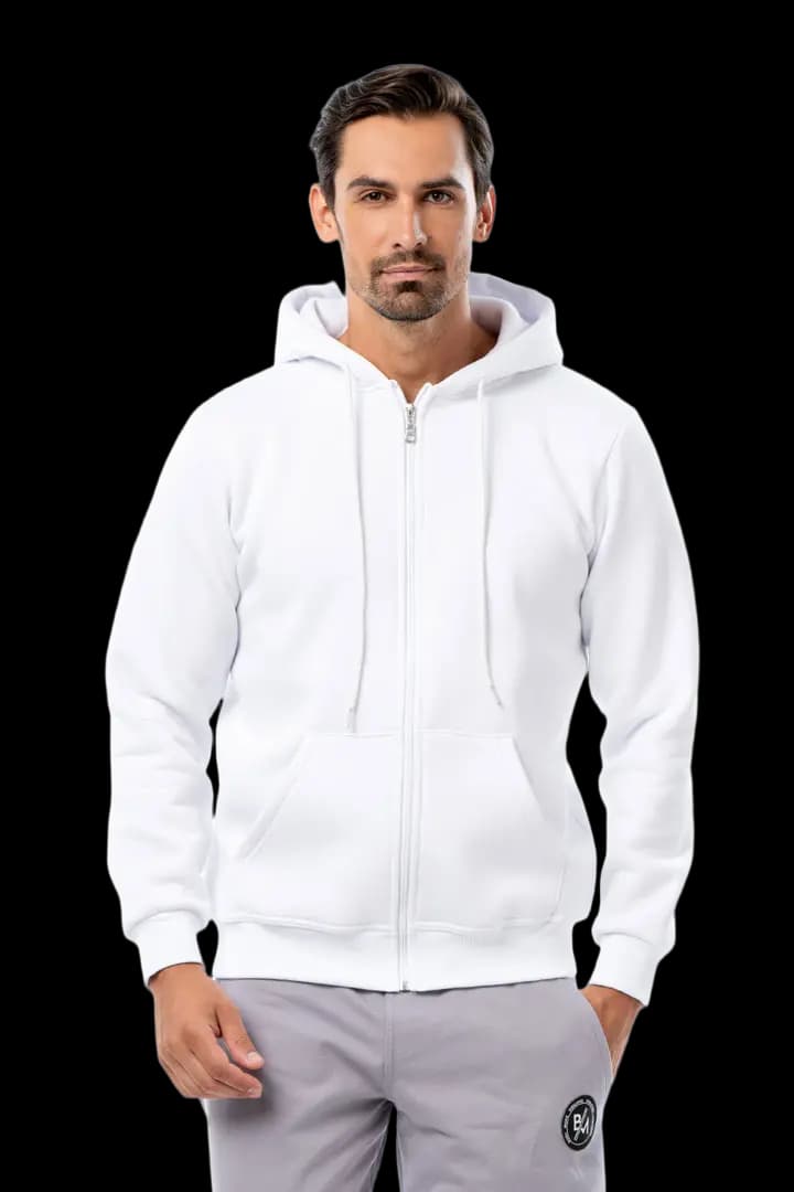 Ζακέτα UNISEX τρίκλωνη με κουκούλα #B002m - Λευκό