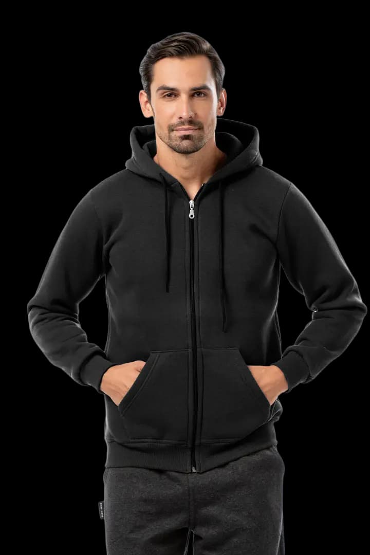 Ζακέτα UNISEX τρίκλωνη με κουκούλα #B002m - Μαύρο