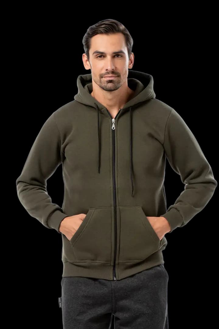 Ζακέτα UNISEX τρίκλωνη με κουκούλα #B002m - Χακί